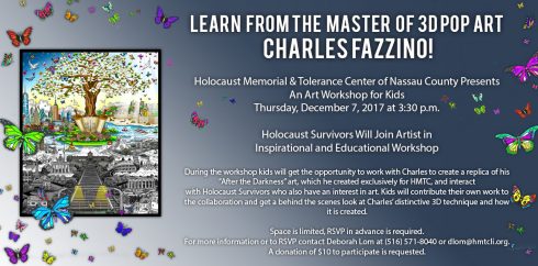 HTMC flyer for an art workshop for kids with 3D Pop Artist, Charles Fazzino. 