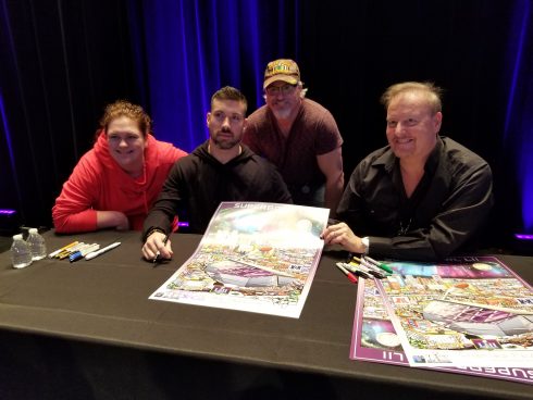 Charles Fazzino signing with Minnesota Viking Andrew Sandejo at The Super Bowl Experience