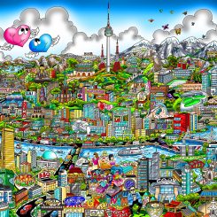 It's Happening in Seoul artwork featuring a cityscape with iconic landmarks