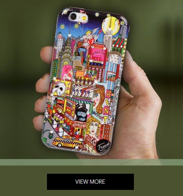 Hand holding a Pop Art Fazzino cell phone case.