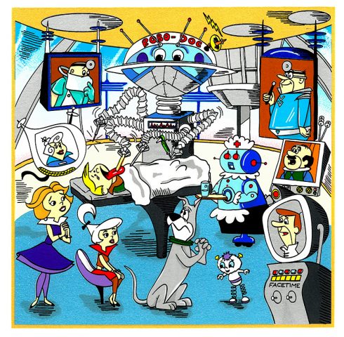 "A Jetson's House Call " A High-Tech in-home check up in the year 2062 for Elroy featuring George, Jane, Judy, and Astro in their futuristic home at  Skypad Apartments in Orbit City. 