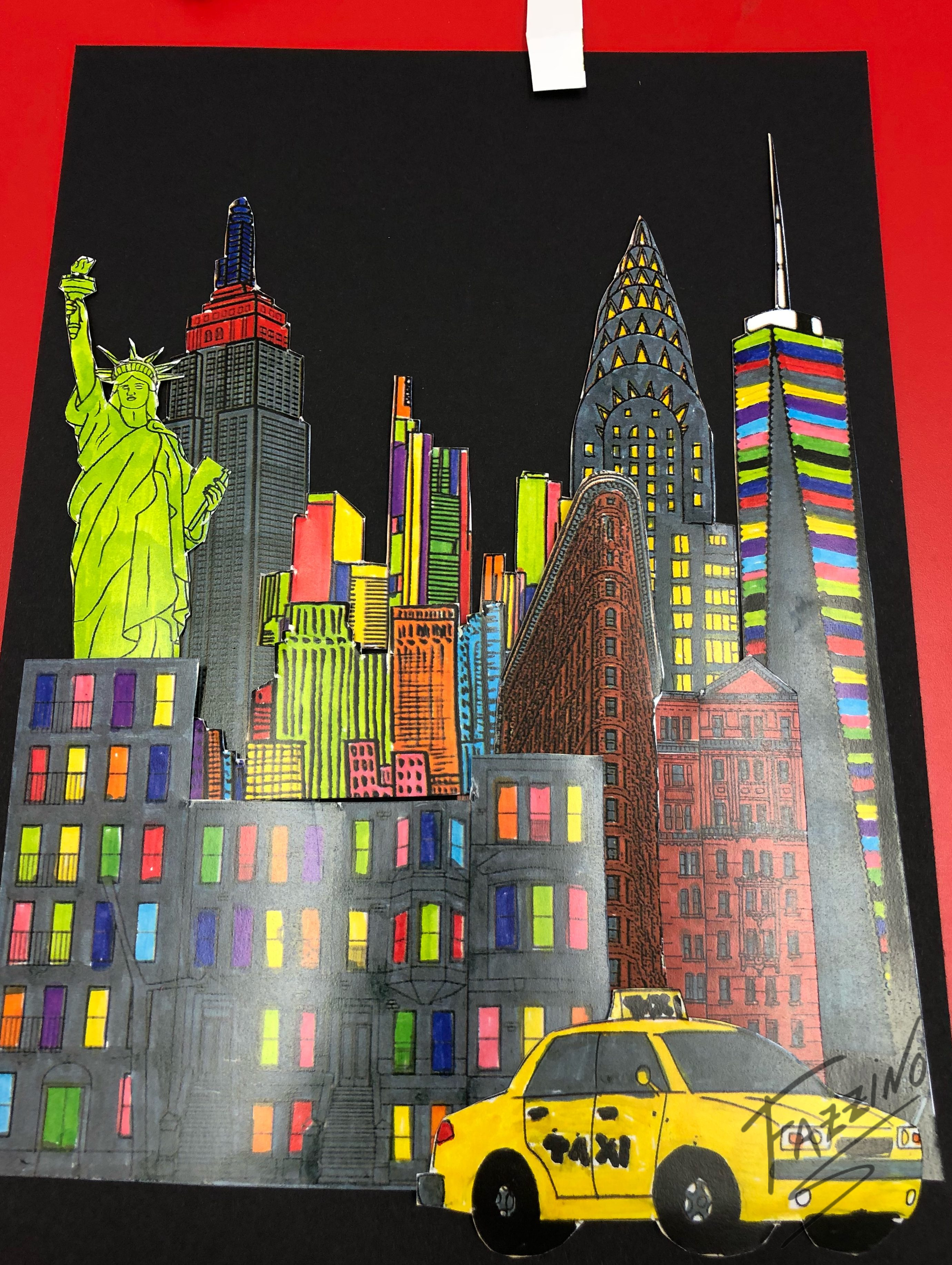 Fazzino inspired artwork from Sixpenny School -- New York Cityscape 