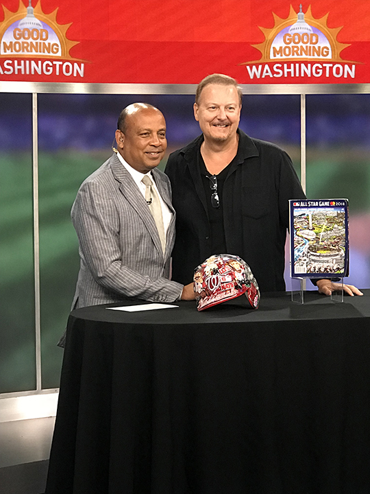 Charles Fazzino on Good Morning Washington showing off his MLB All Star Baseball 3d pop art collection