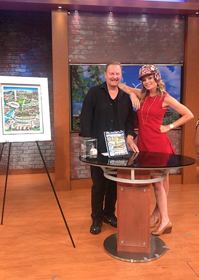 Charles Fazzino showing his MLB All Star baseball 3D pop art collection on WUSA9