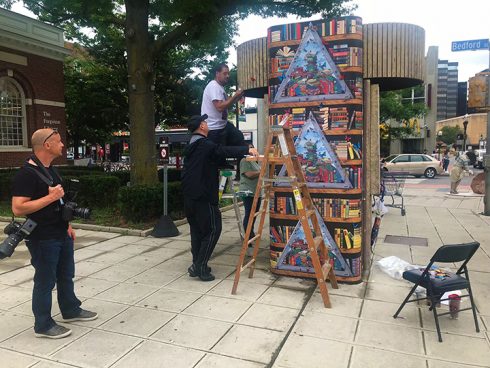 News 12 filming Fazzinos Library Kiosk Installation in Stamford, CT