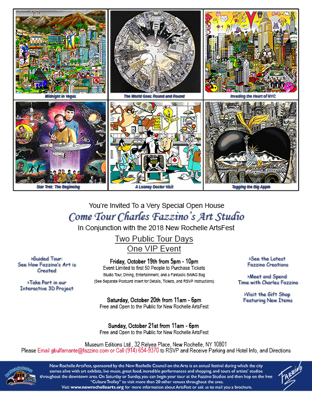 Artsfest 2018 flyer for Charles Fazzino studio tour