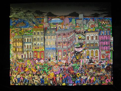 Colorful New Orleans cityscape with people in costume dancing in the streets - Pop Art print - New Orleans & All That Jazz by Charles Fazzino