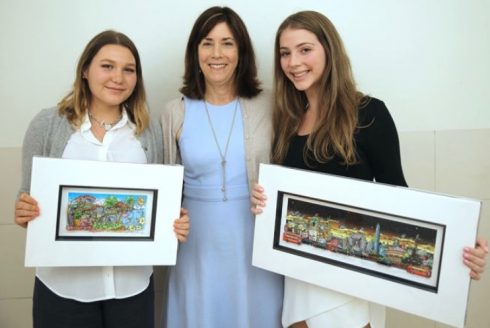 Charles Fazzino's Award of the Heart winners - Chloe Krulak, (left) recognized for her help to Project Community, Inc and Sophia Juliano, (right) was a volunteer at the social and art programs in Pelham, a program known as Project CHILDD. 