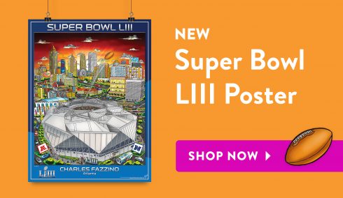 Shop the 2019 NFL Super Bowl LII poster from Charles Fazzino