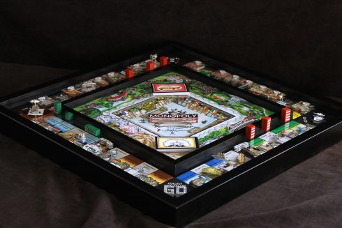 a birds eye view of Charles Fazzinos 3d pop art Monopoly game