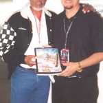 Charles Fazzino and Morgan Freeman at the Indianapolis Motor Speedway for the Indianapolis 500