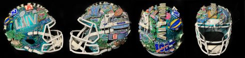 Super Bowl football helmet by Charles Fazzino.