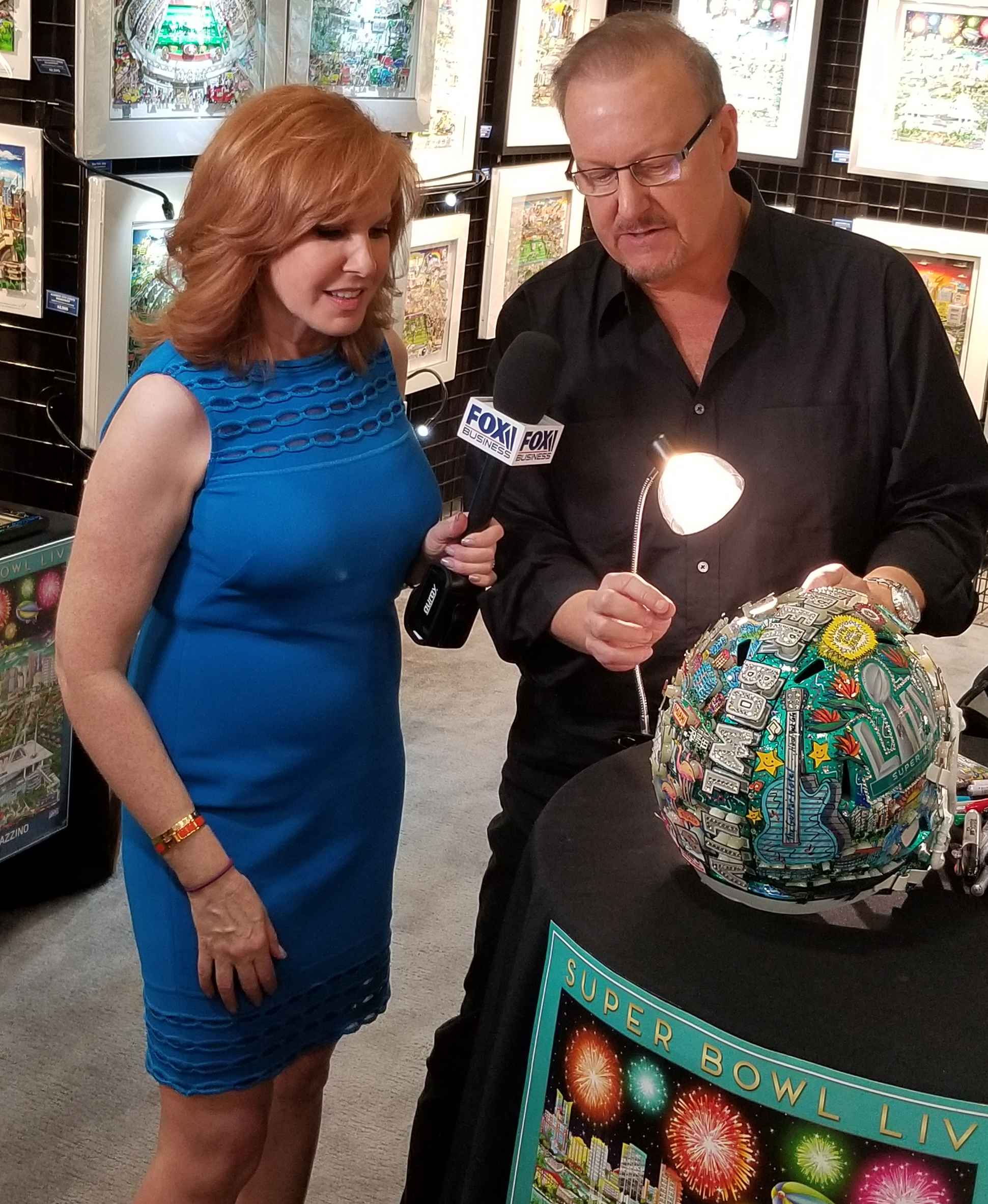 Fox Business Personality Liz Claman came by for a Facebook Live session to discuss Fazzino's Super Bowl art.