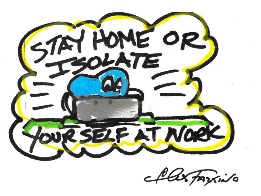 A Fazzino doodle drawing of a heart isolating at home in color