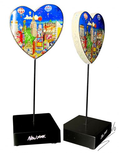 Hearts on a pedestal featuring Fazzino 3d pop art cityscapes of New York