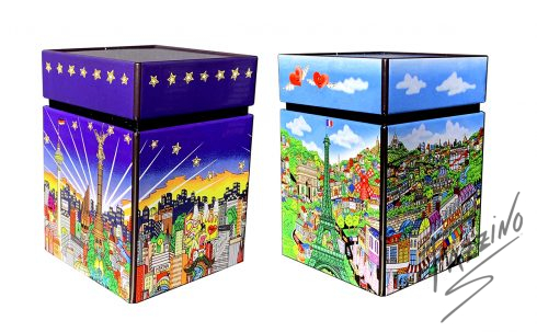 Metal tins for your dresser or desk featuring Fazzino 3d pop art cityscapes