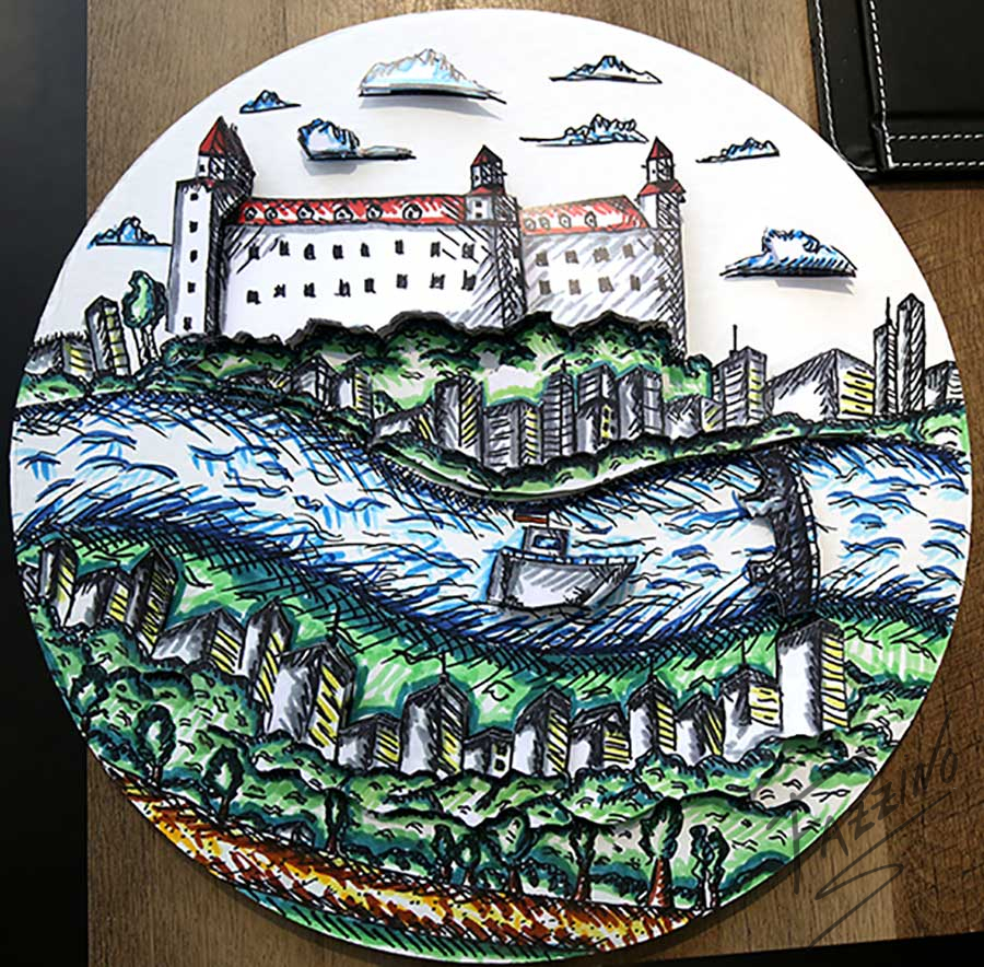 A painting of a paris france cityscape on a round substrate