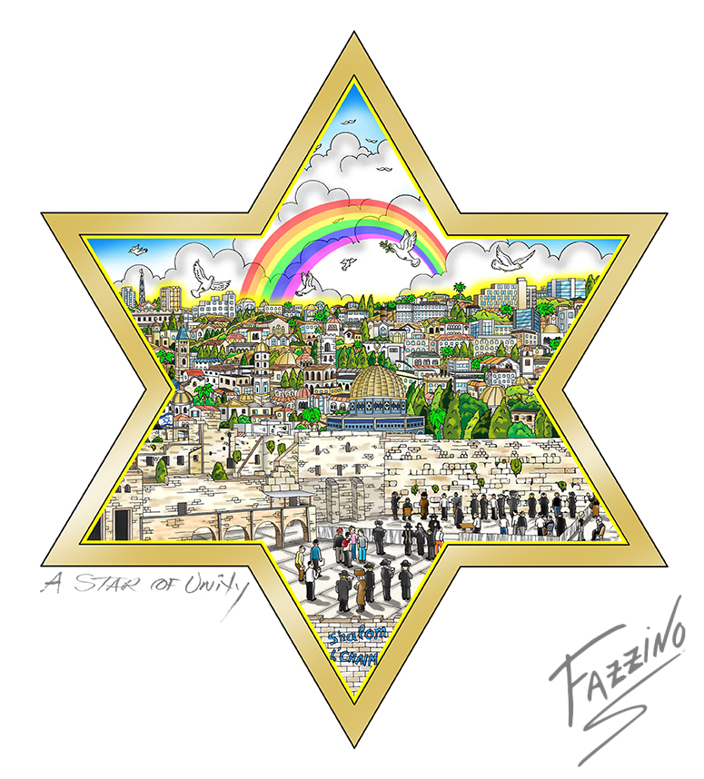 "A Star of Unity" by Charles Fazzino celebrating Jewish life and culture