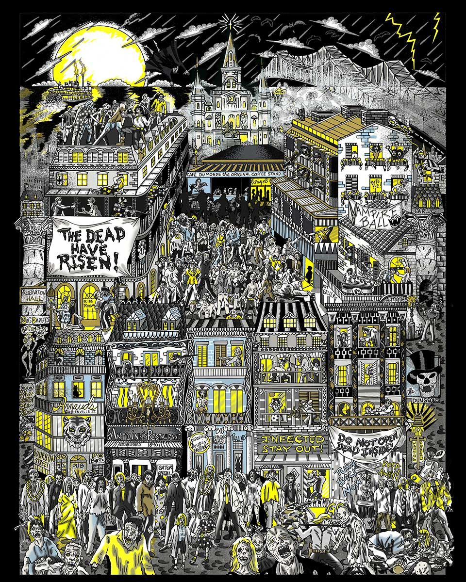 Fazzino's The Dawn of the Dead piece depicting zombies taking over New Orleans