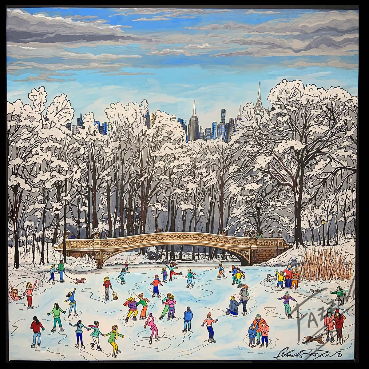 Winter Skating in Central Park Original Fazzino
