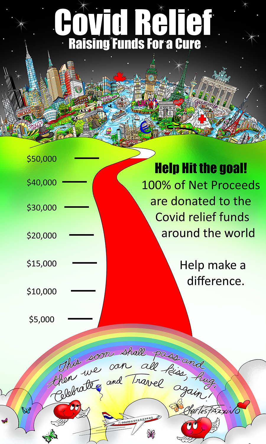 Charles Fazzino Covid-19 Relief fundraiser poster