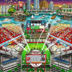Artwork depicting Tampa's football stadium full of socially distanced spectators