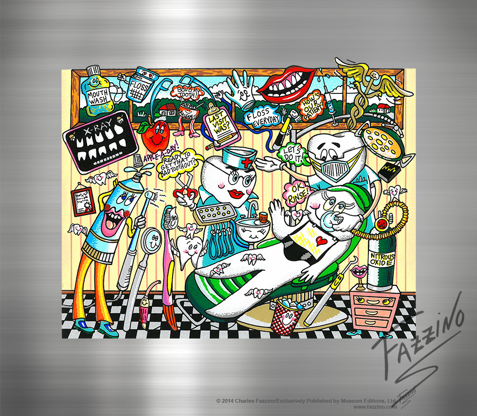 A Dose of Dental Hyjinx by Charles Fazzino - a dental arts pop art piece 