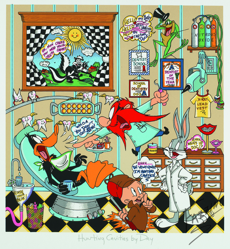 Hunting Cavities By Day, a Looney Tunes inspired dental arts pop art piece by Charles Fazzino