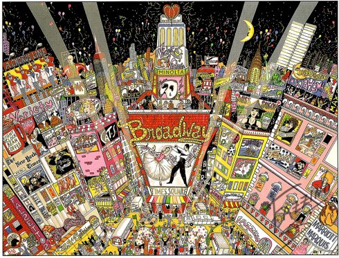 "A New Year on Broadway" a pop art cityscape of NYC's magic on Broadway done by Charles Fazzino