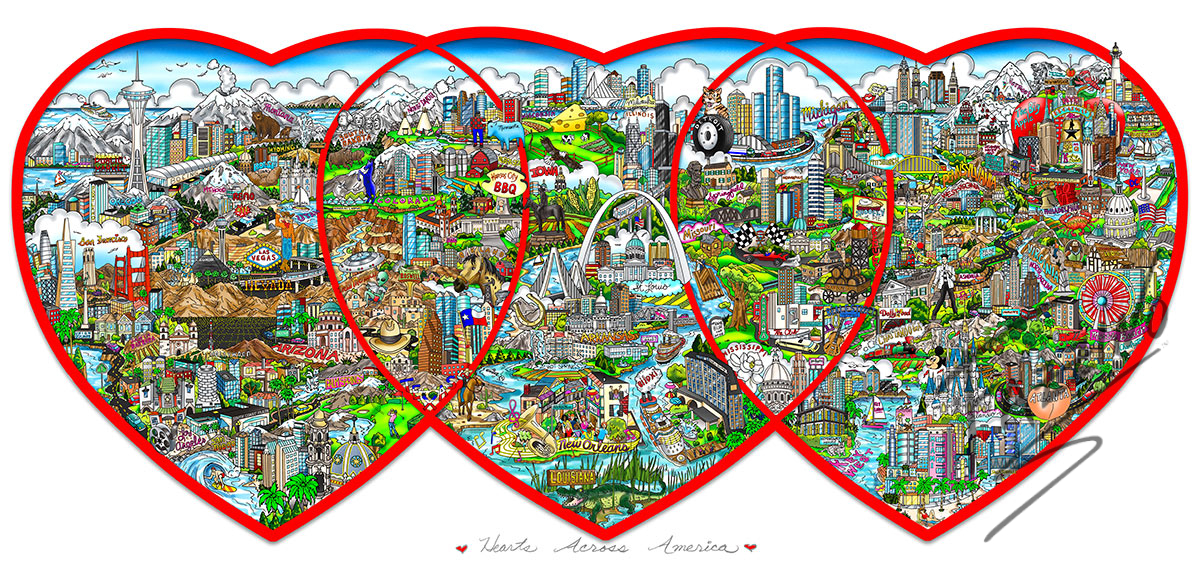 Hearts Across America by 3d pop artist Charles Fazzino 