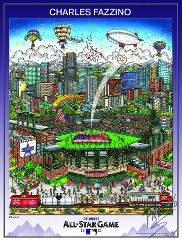 2021 All-Star Game Denver Poster Print by Charles Fazzino - Baseball shot into the sky from Ball Park Stadium