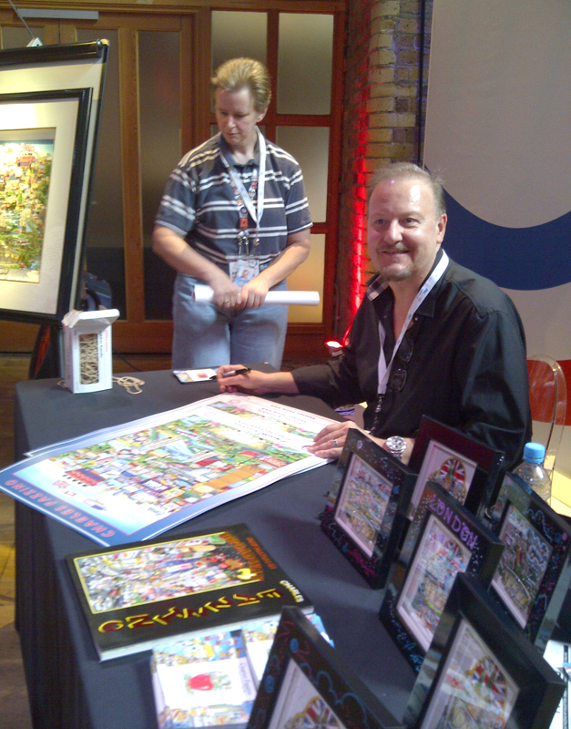 Charles Fazzino in London during the 2012 Olympic Games at the USA House to sign posters and at The American School in London.