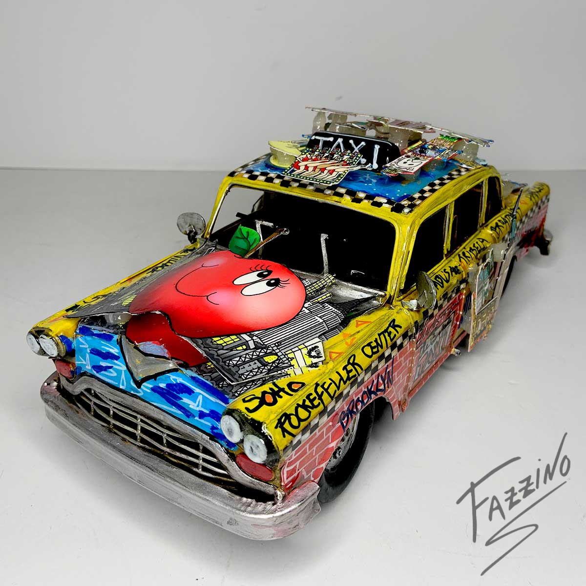Yellow Checkered Taxi Cab Sculpture | Fazzino