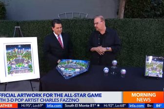 Charles Fazzino on KTLA TV talking about the artwork for the 2022 All-Star Game