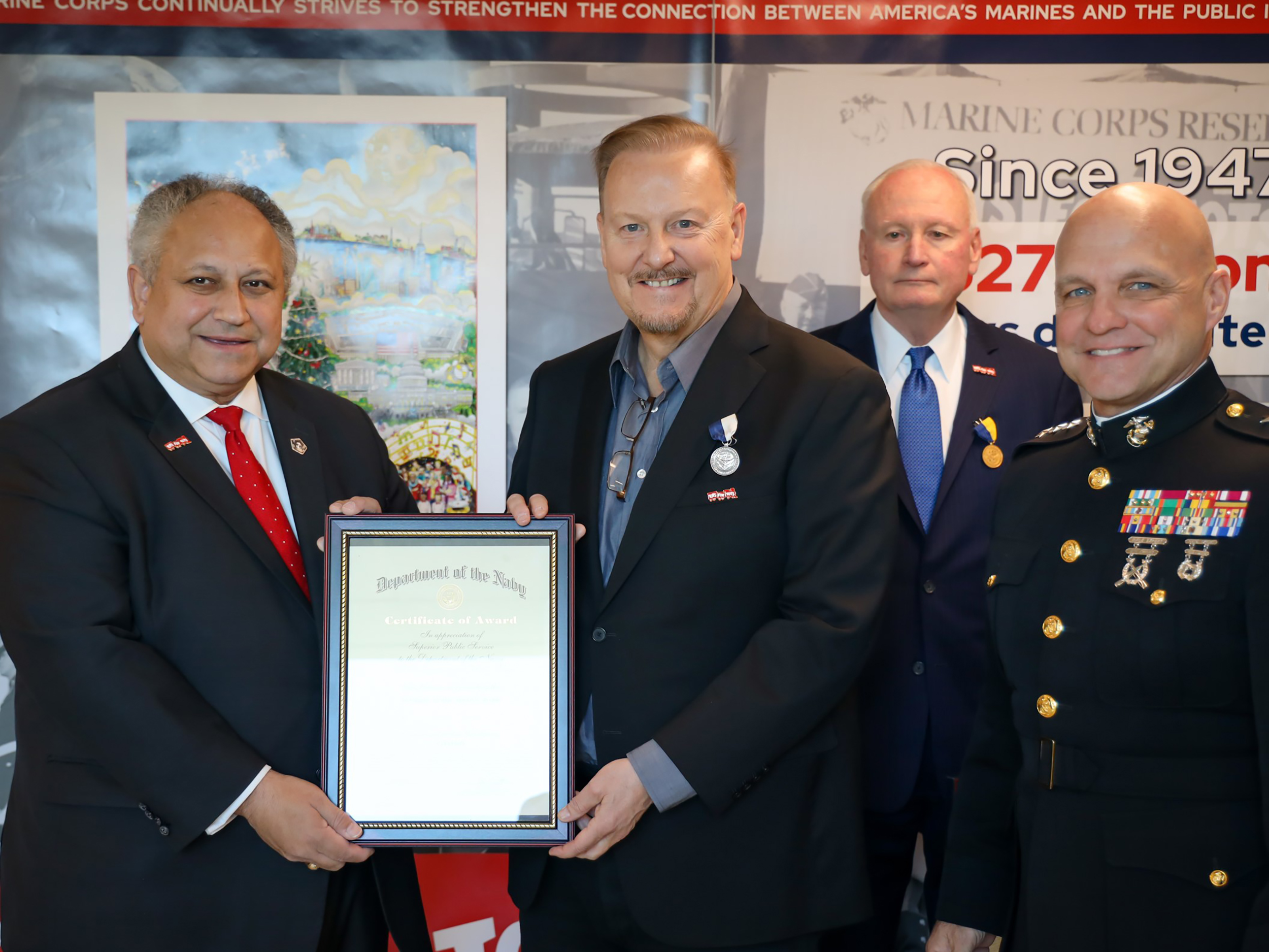 Charles with Marines at the Toys for Tots ribbon cutting 