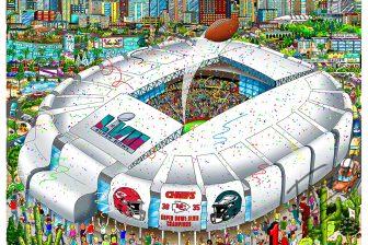 The official Super Bowl LVII Artwork with Final Score