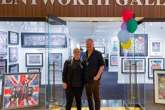 Charles and Heather Fazzino standing outside Wentworth Gallery in in the DC area