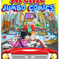 Archie Comics featuring the gang driving down the NY skyline in a red convertible