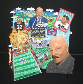 A football collage featuring Jim Brown and the Brown's field