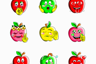 Fazzino apple emojis from zany and giddy, to peace, love, and a hello